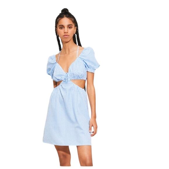 H&M Divided Blue White Cut Out Gingham Dress size Medium Searsucker - Picture 1 of 11